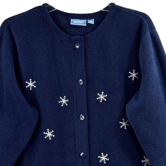 Croft & Barrow Sport Womens M Navy Holiday Fleece Cardigan Embroidery Appliques - Picture 4 of 13